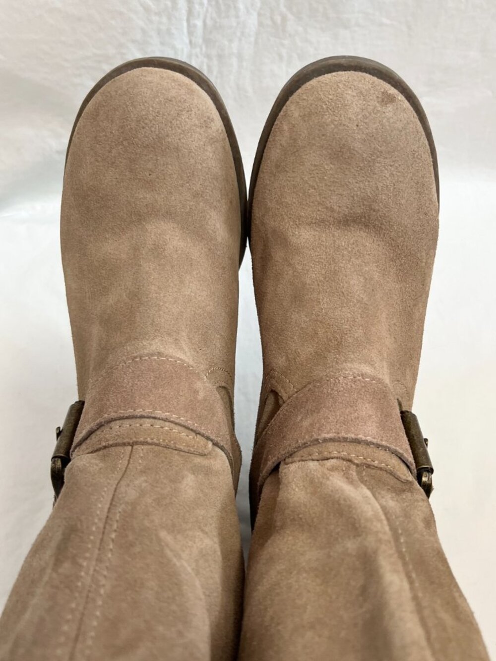 Skechers boots beige tan suede Lunacy womens 10 moto biker mid calf pull on - Picture 5 of 10